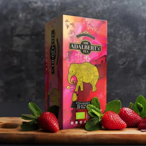Jahodový bio čaj Sir Adalbert's Black Express 25 vrecúšok 50g