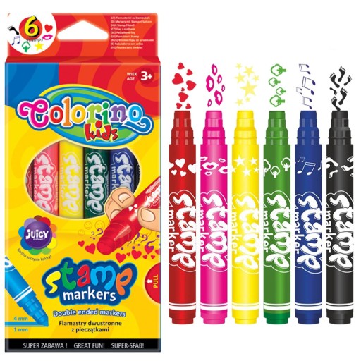 Colorino fixy, obojstranné fixy s pečiatkami, 6 farieb