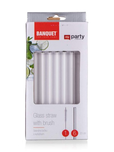 Banquet rovné sklenené slamky + čistič 20 cm (6)