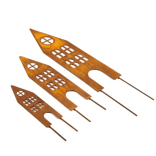 Domčeky Kovová dekorácia Záhradná dekorácia A-board Corten Effect Sada 3 ks