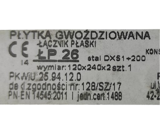 Plochá spojka LP-26 rozmery 120x240mm Skrutka-kov