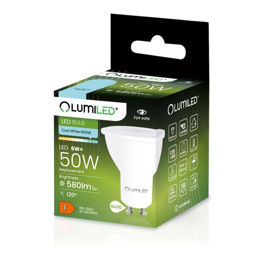 GU10 LED žiarovka 6W = 50W 580lm 6500K STUDENÁ BIELA 120° PREMIUM LUMILED