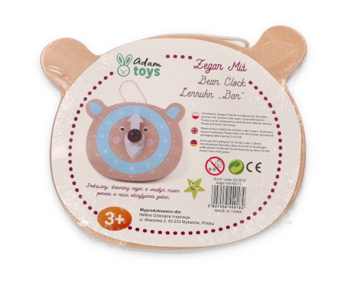 Detské hodinky AdamToys drevený medvedík, okrúhly 14 cm ciferník