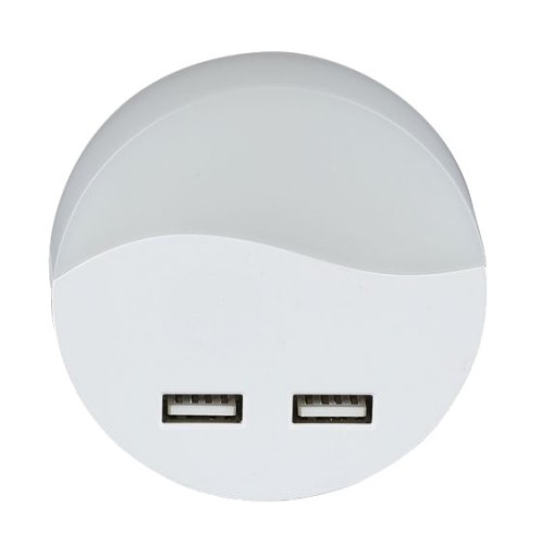 V-TAC SAMSUNG nočná lampa do zásuvky s 2x USB nabíjačkou 10lm 3000k