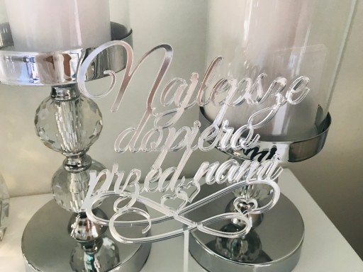 TOPPER svadobný topper NA SVADOBNÚ TORTU, strieborné ZRKADLO