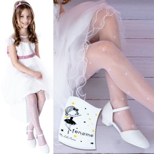 WHITE HEARTS COMMUNION Pančuchové nohavice pre dievčatá s LESK 20den Fenome