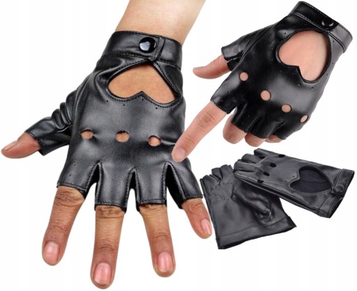 Rukavice Čierne kožené bozkávacie palčiaky punk CAR Women's Leather