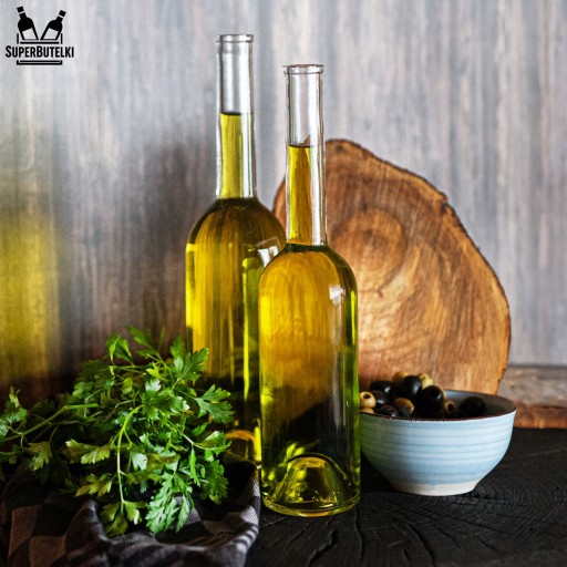 Sklenená fľaša na likér, olivový olej, víno, mesiačik, džúsy FENICE 500ml + CORK