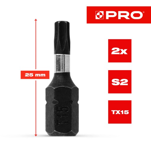 Nárazový bit Nárazové bity TX15 25mm | Nárazový bit pre skrutkovač 2 ks.
