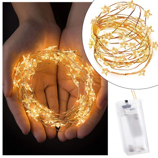 VIANOČNÉ SVIETIDLÁ, HVIEZDY, DRÔT, 20LED, BATÉRIE, 2m