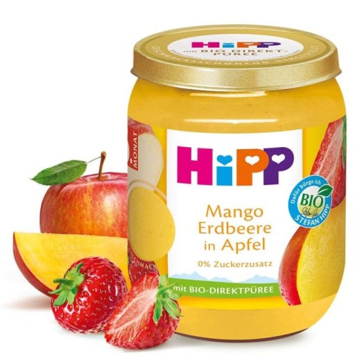 HIPP BIO Ovocie Mango Jahody Jablko 190g 6m