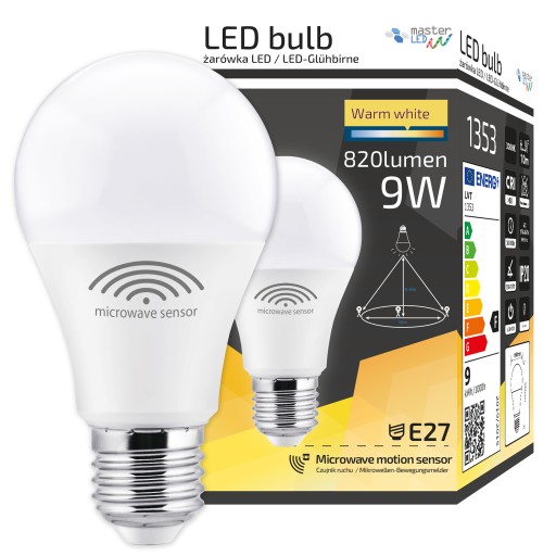 E27 LED žiarovka 9W 230V mikrovlnný snímač pohybu