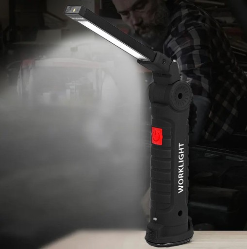 Dobíjacia LED dielenská baterka s COB magnetom, funkčné USB 5v1