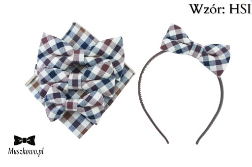 Čelenka BOW do vlasov Hnedý RETRO kockovaný vzor
