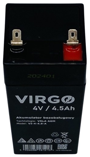 VRLA AGM BATÉRIA 4V 4,5Ah BEZÚDRŽBOVÁ (rozmer 4Ah) HMOTNOSŤ 0,52kg PREMIUM