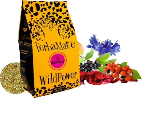 Yerba Mate DE GUARANA 400g WildPower arónia guarana okvetné lístky ruže chrpa