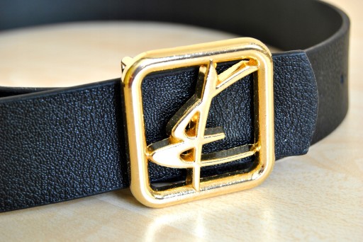 Dámsky opasok Black, Gold Square. Imitácia. koža