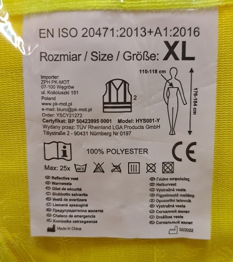ŽLTÁ REFLEXNÁ VESTA - ISO 20471:2013+A1:2016