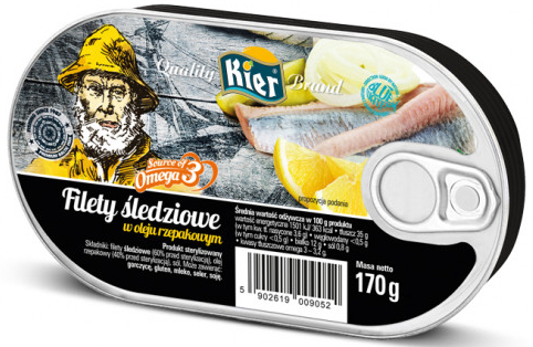 Filety zo sleďov v rastlinnom oleji, konzerva Omega 3 Filety zo sleďov 170g KIER