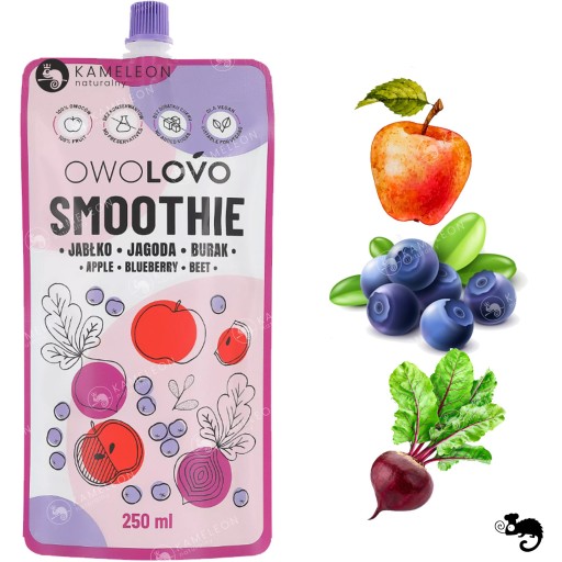 OWOLOVO SMOOTHIE ovocná pena bez cukru JABLKO Čučoriedková repa 250ml