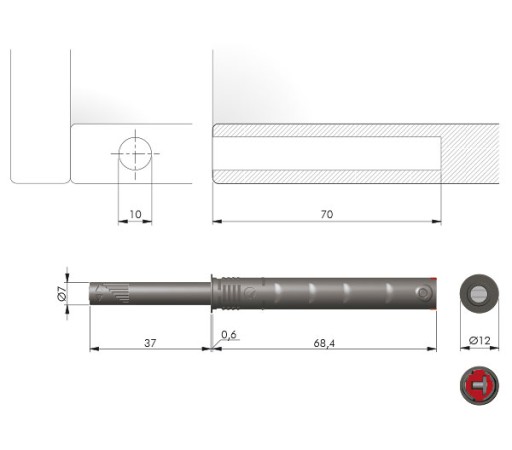 Silný magnetický zapustený nárazník, sivý K-PUSH TECH 37
