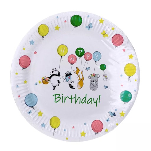 Taniere Okrúhle narodeninové papierové taniere Animals Balloons 23cm 8 ks