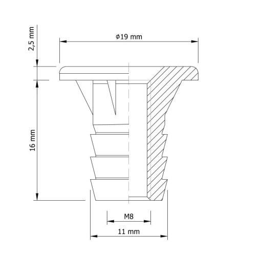 Zásuvka 10x M8 x 16 mm s límcom na prírodné drevo, biely pozink