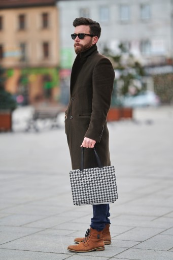 Ekologická nákupná taška z látky houndstooth 34x10x25cm