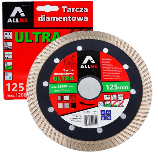 Diamantový kotúč na železobetón, keramiku, Allbe kocky tenké 125 mm