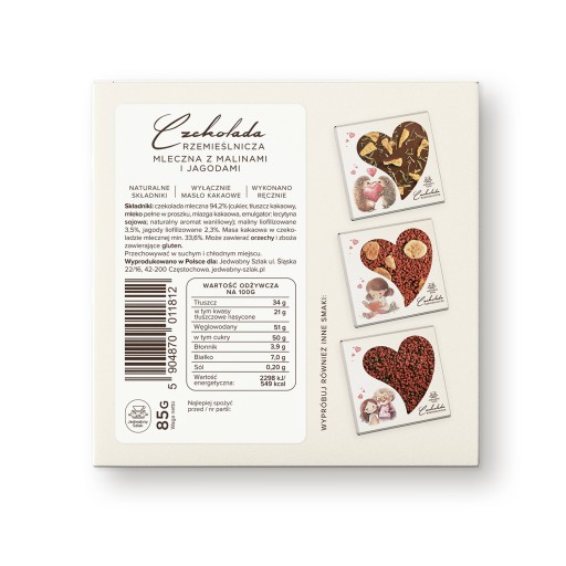Mliečna čokoláda s malinami a čučoriedkami 85g