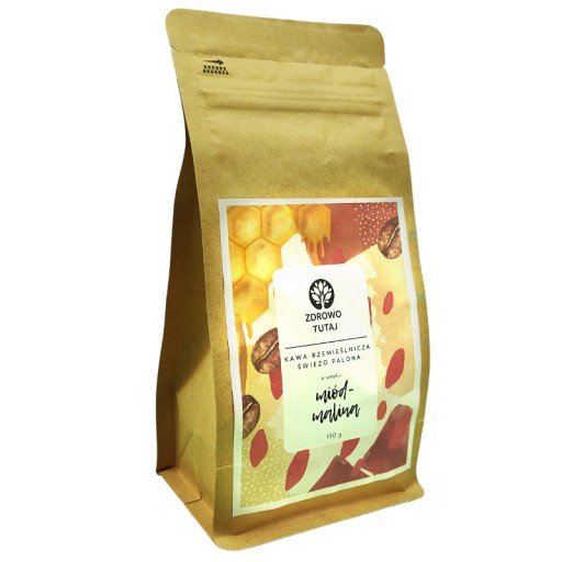 Zrnková káva Arabica s príchuťou MED-MALINA, čerstvo pražená, 150 g