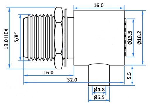 UHF/UC1 50Ohm uhlová zásuvka, točená pre kábel RG-58