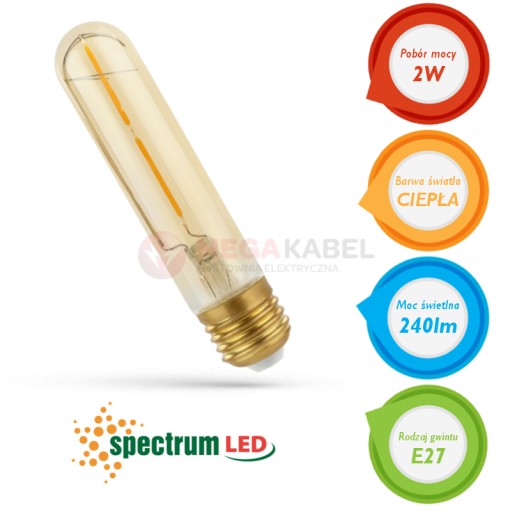 Retro LED žiarovka T30, trubica E-27, 2W teplá biela