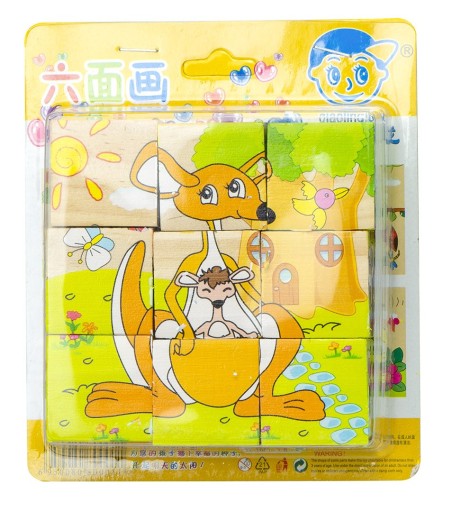 Náučné drevené kocky puzzle kocky puzzle Safari 6v1 9 kusov.