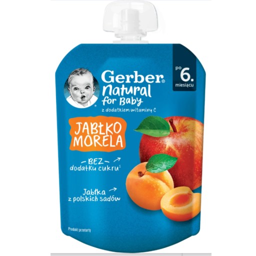 Ovocná pena Dezert pre deti Jablko Marhuľa 6m+ 80g Gerber