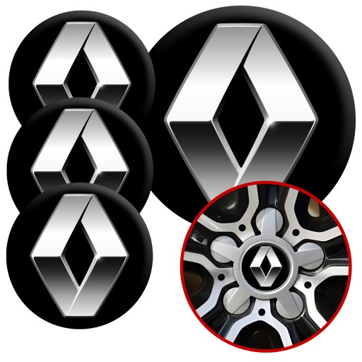 4 Emblémy Stredy ráfikov Kryty kolies Kolesá RENAULT TOP SET 60 mm