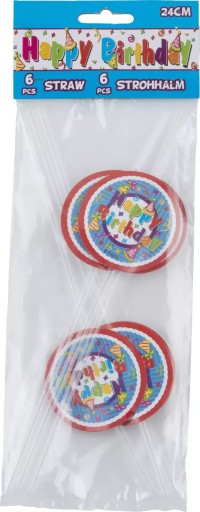 Jednorazové plastové slamky na pitie Happy Birthday PARTY 23 cm x 6