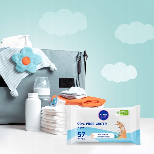 NIVEA BABY PURE WATER Vlhčené obrúsky pre deti, bez zápachu, 57 ks.