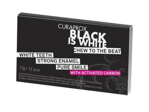Bieliace žuvačky Curaprox Black Is White s aktívnym uhlím 12 ks.