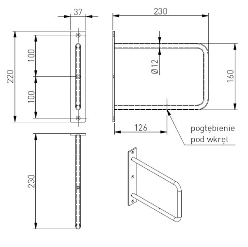 NÁSTENNÁ PODPORA PRE PÁSOVÝ POLIČ, MAT ČIERNA 22x23