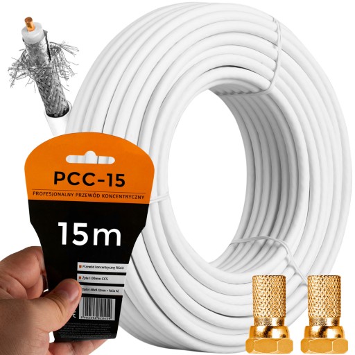 ANTÉNNY KÁBEL LTE TV KOAXIÁLNY KÁBEL UV ODOLNÝ 4K HD 15M + F ZÁSTRČKY