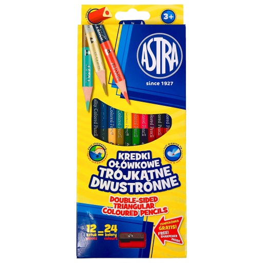 ASTRA OBOJSTRANNÉ TROJUHOLNÍKOVÉ ceruzky 12 pasteliek 24 farieb vrátane zlatej a striebornej