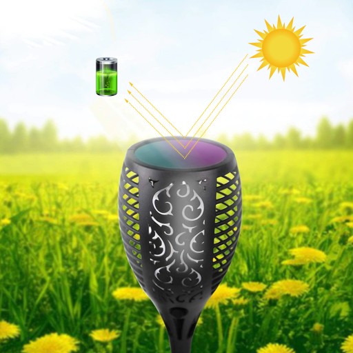 Solárna záhradná baterka, lampáš s ohňovým efektom, LED lampa zapichnutá do zeme