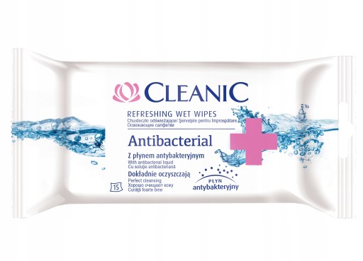 CLEANIC ANTIBACTERIAL vlhčené obrúsky 15 ks