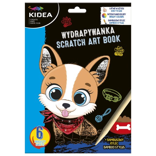 Škrabacia hra A5 PSY, 6 listov KIDEA + STYLUS