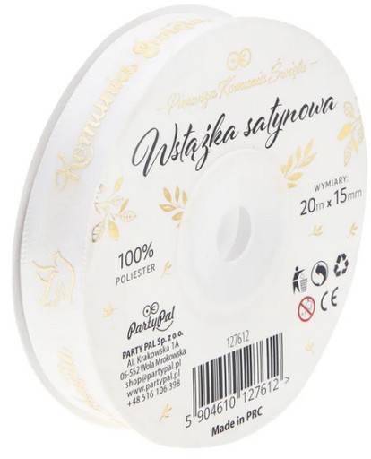 STUHA Saténové prijímanie Stuha Biela sväté prijímanie 15mm x 20m