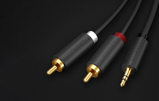 UZELENÝ ZLATENÝ KÁBEL AUDIO AUX KÁBEL MINI KONEKTOR 3,5MM NA 2X RCA CINCH 2M