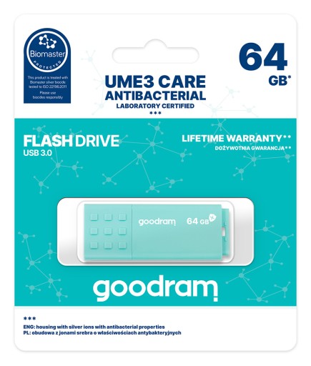 Antibakteriálna pamäťová jednotka GOODRAM USB 3.0 CARE 64 GB