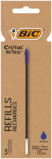 BIC CRISTAL RE'NEW BALLPOINT INK BLUE SET x3