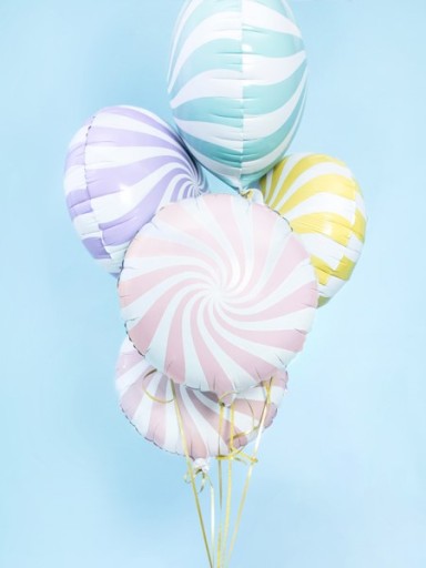 FÓLIOVÝ BALÓN CUKROVINOVÁ ŠPIRÁLA LOLLID SVETLORUŽOVÁ PASTELOVÁ ROČNÁ HELBA 35CM